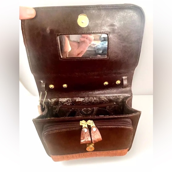 🌹BELLE ROSE🌹 CROC EMBOSSED LEATHER MULTI COMPARTMENT ORGANIZER CROSSBODY BAG - Picture 9 of 14